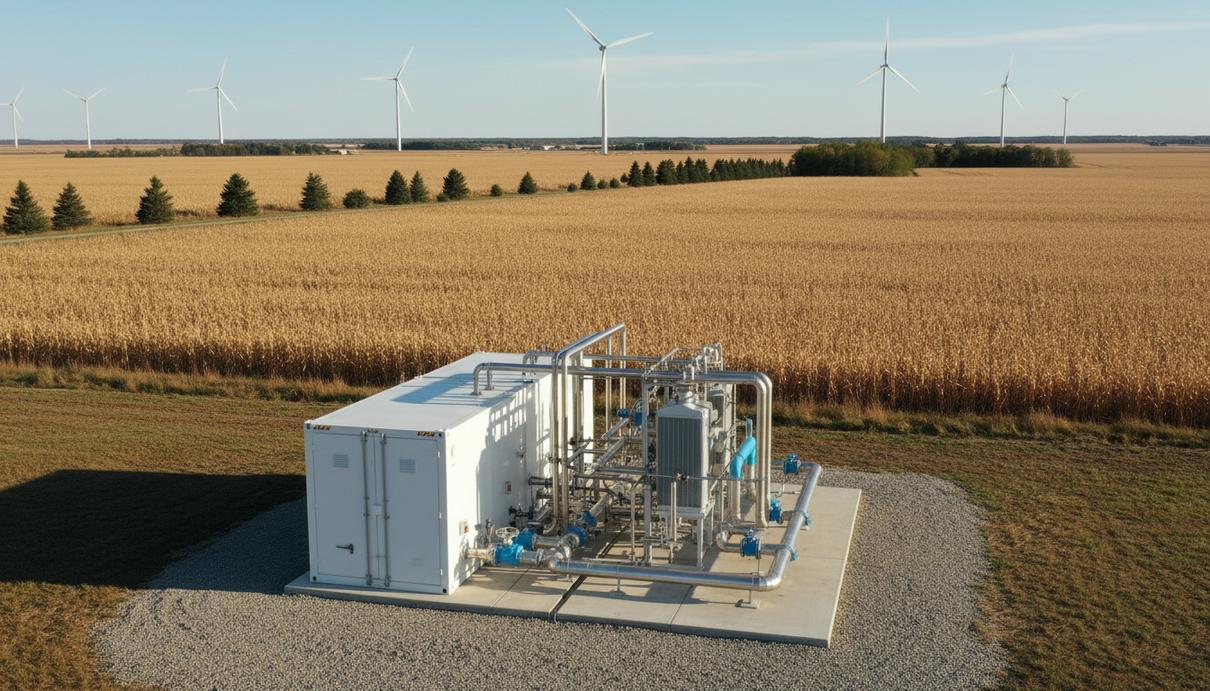 Модульные установки для производства аммиака на фоне ветряных генераторов в поле