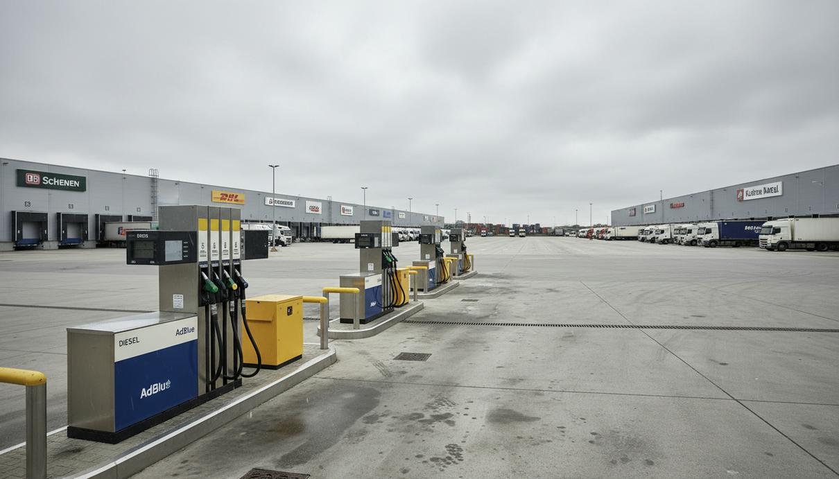 Заправочные колонки для коммерческого транспорта на территории современного логистического терминала