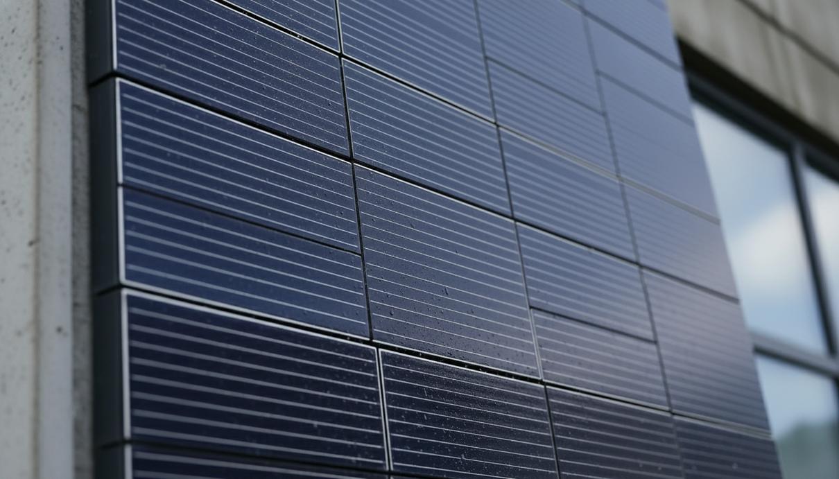 Тонкопленочные солнечные элементы с текстурированной поверхностью на внешней стене здания в Японии