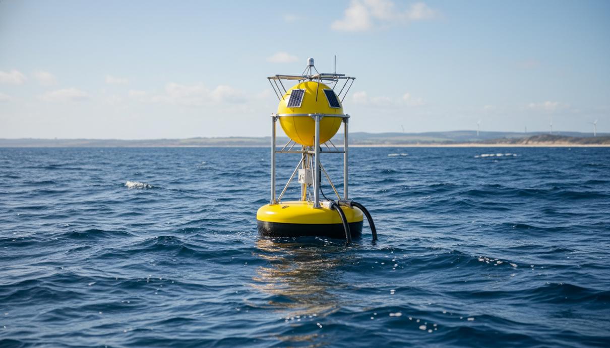 CorPower Ocean привлекла 53 млн евро на развитие волновой энергетики Желтый буй волновой электростанции CorPower Ocean на поверхности синих волн океана в солнечный день