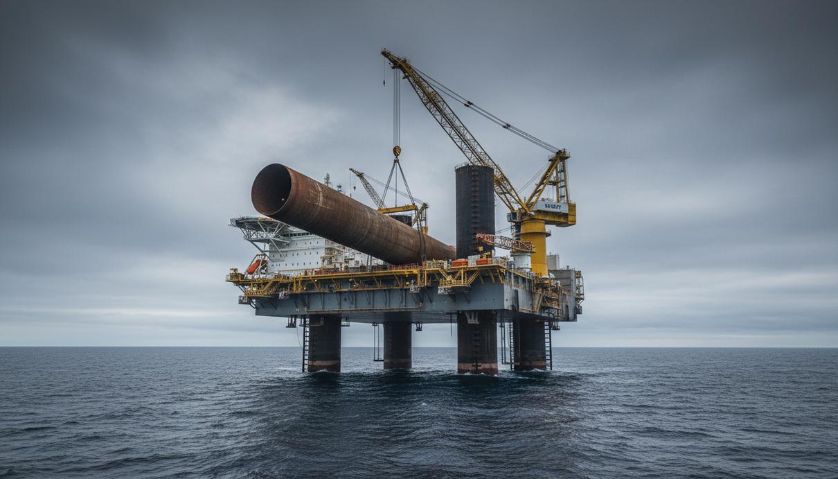 Cadeler получила новое судно Wind Ace для установки морских ветропарков Большое монтажное судно для морских ветропарков с массивным краном и фундаментом для турбины на палубе в Северном море.