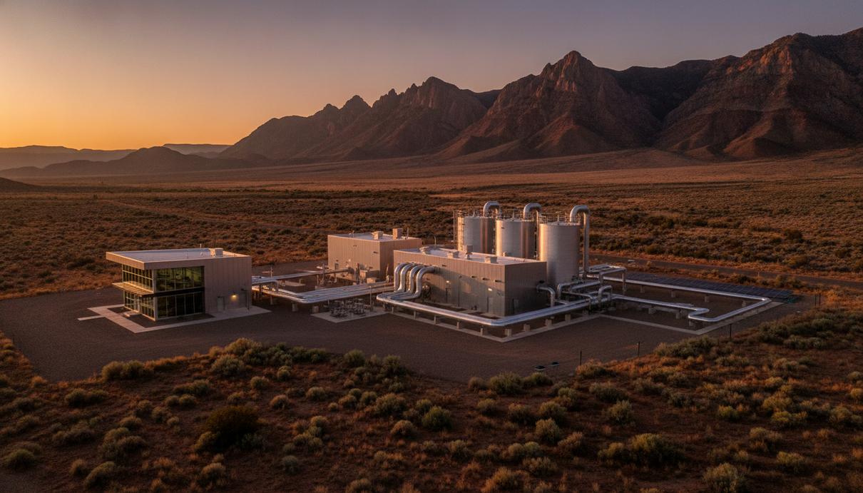Fulcrum Point и Rodatherm построят в Юте геотермальные станции на 200 МВт Современная геотермальная электростанция с трубопроводами и техническими постройками в горной долине штата Юта.